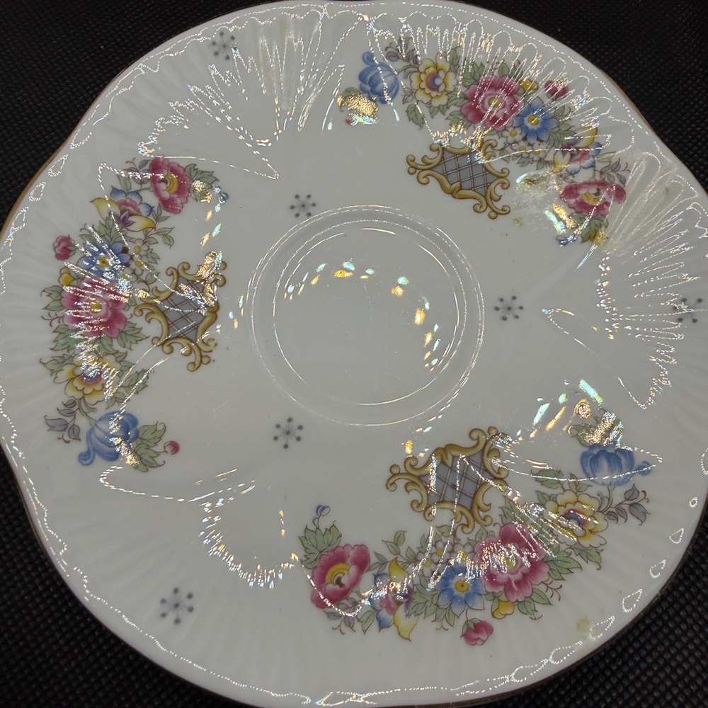 Shelley England Fine Bone China Teacup and Saucer Floral Gold Trim Blue Handle - Picture 5 of 9
